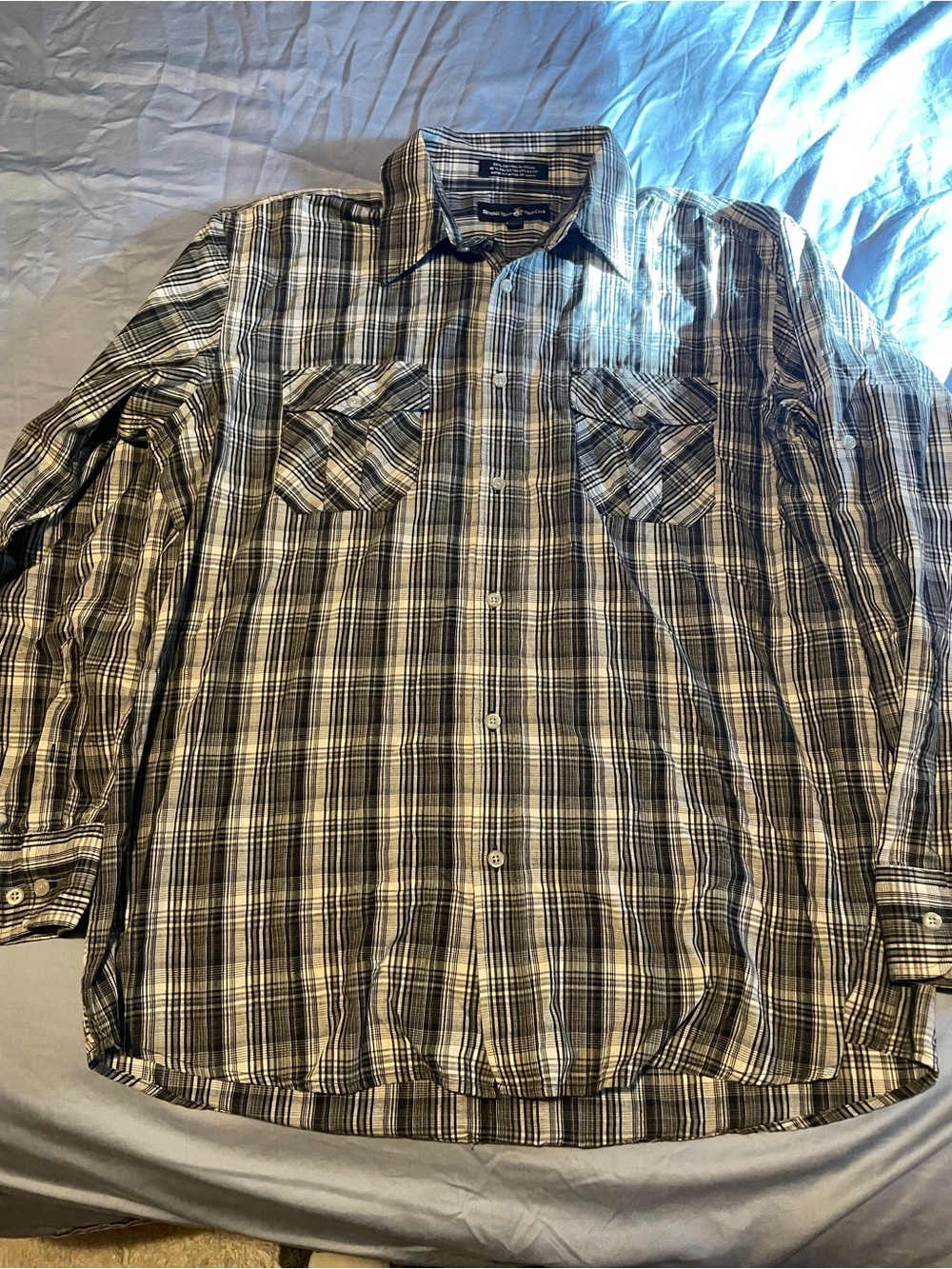 Beverly Hills Polo Club Men's Plaid Button-Down Shirt - Black & Cream